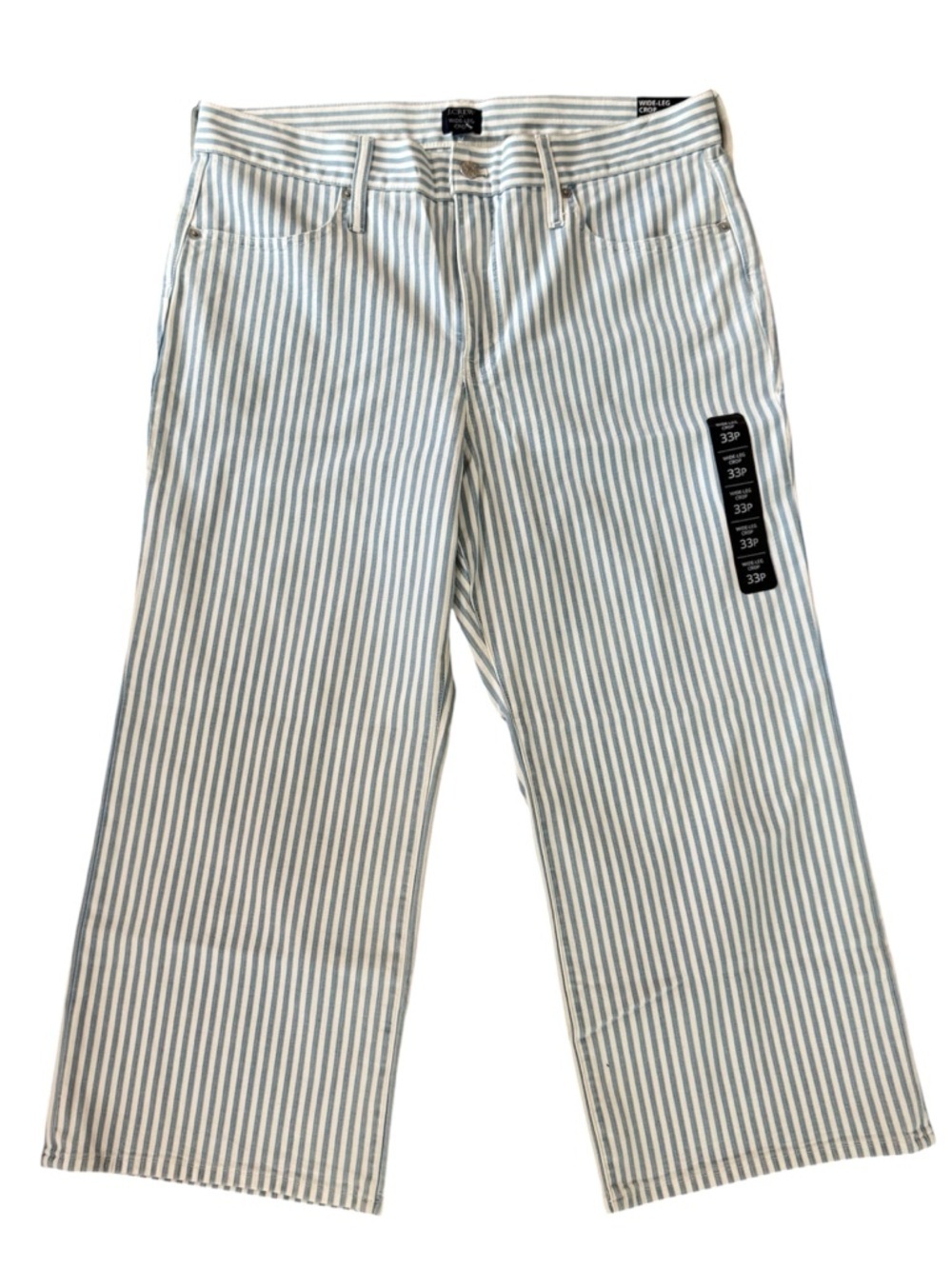 J. Crew Women’s Wide Leg Cropped Blue & White Striped Jeans Sz 33P NWT